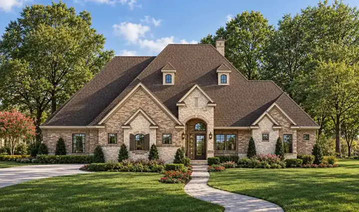 European house plans 63-508 - front exterior, 3,895 sq ft, 4 bed, 4 bath house plans | Monster House Plans