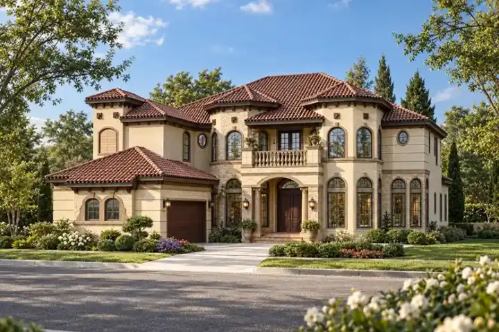 Mediterranean house plans 63-524 - front exterior, 5,351 sq ft, 5 bed, 5 bath house plans | Monster House Plans