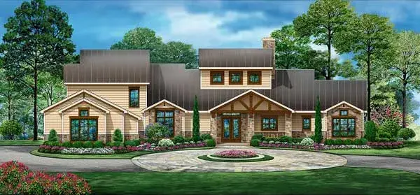 Mountain Rustic house plans 63-544 - front exterior, 3,990 sq ft, 4 bed, 4 bath house plans | Monster House Plans