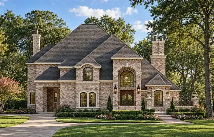 European house plans 63-552 - front exterior, 4,589 sq ft, 5 bed, 4 bath house plans | Monster House Plans