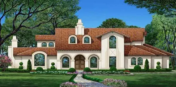 Mediterranean house plans 63-557 - front exterior, 3,628 sq ft, 3 bed, 3 bath house plans | Monster House Plans