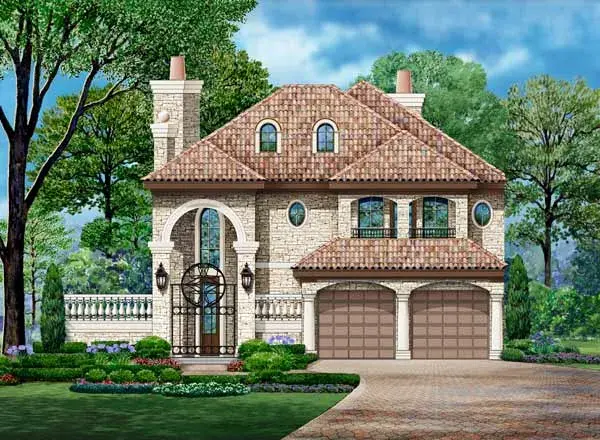 European house plans 63-560 - front exterior, 4,098 sq ft, 3 bed, 3 bath house plans | Monster House Plans