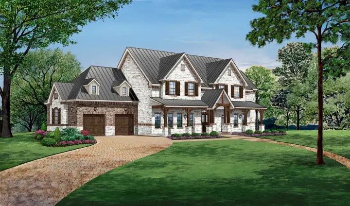 Country house plans 63-572 - front exterior, 4,871 sq ft, 4 bed, 5 bath house plans | Monster House Plans