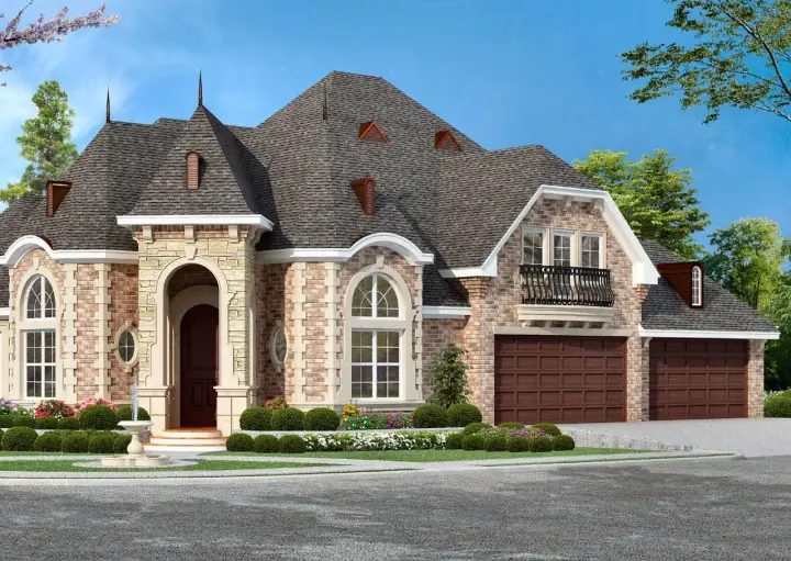 European house plans 63-583 - front exterior, 3,296 sq ft, 3 bed, 3 bath house plans | Monster House Plans