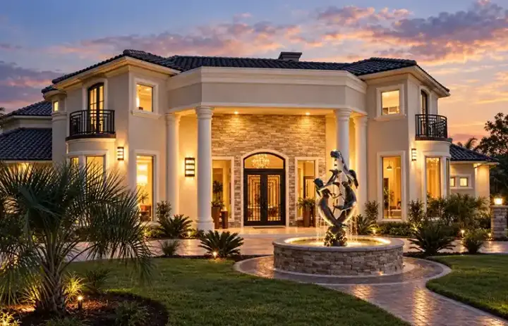 Mediterranean house plans 63-584 - front exterior, 7,721 sq ft, 4 bed, 5 bath house plans | Monster House Plans