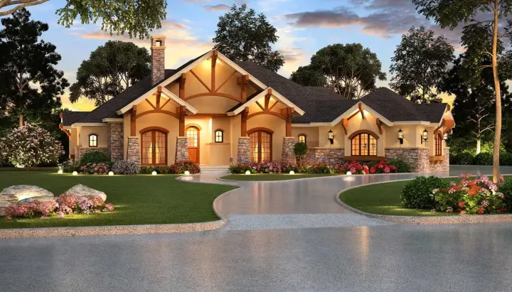Craftsman house plans 63-595 - front exterior, 3,923 sq ft, 5 bed, 5 bath house plans | Monster House Plans