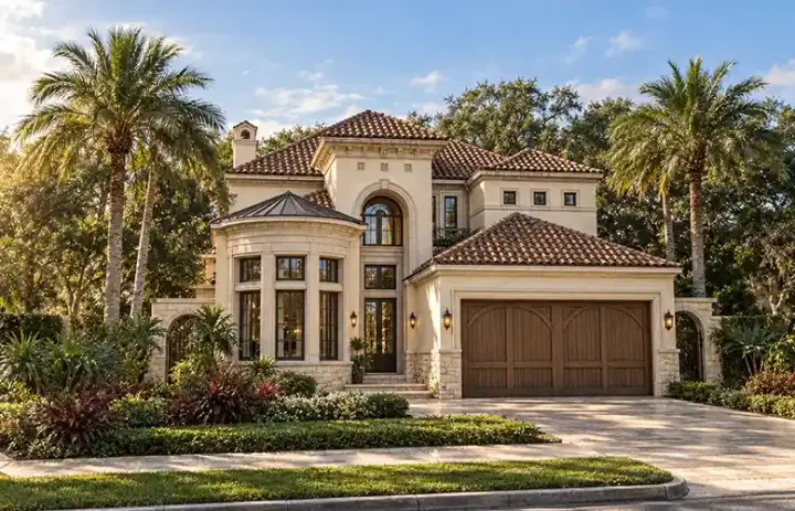 Tuscan house plans 63-626 - front exterior, 4,081 sq ft, 3 bed, 3 bath house plans | Monster House Plans