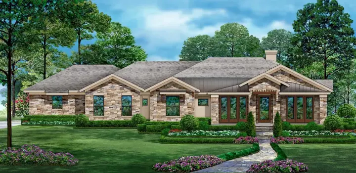 Ranch house plans 63-632 - front exterior, 2,815 sq ft, 3 bed, 3 bath house plans | Monster House Plans