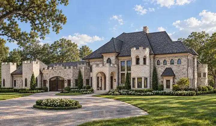 European house plans 63-673 - front exterior, 6,894 sq ft, 4 bed, 4 bath house plans | Monster House Plans