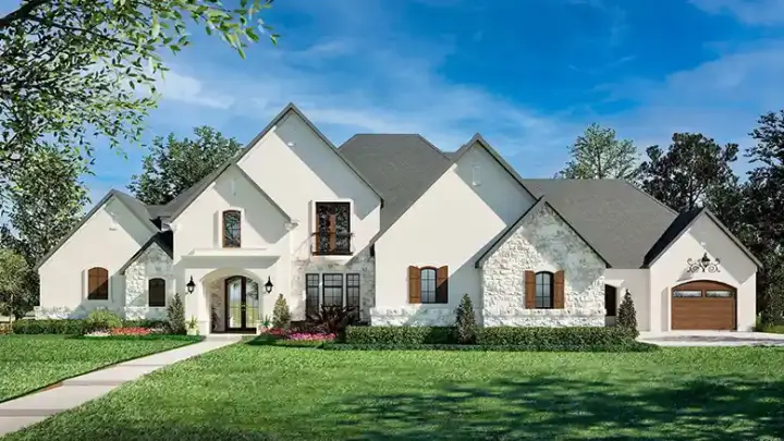 French Country house plans 63-699 - front exterior, 4,416 sq ft, 4 bed, 3 bath house plans | Monster House Plans