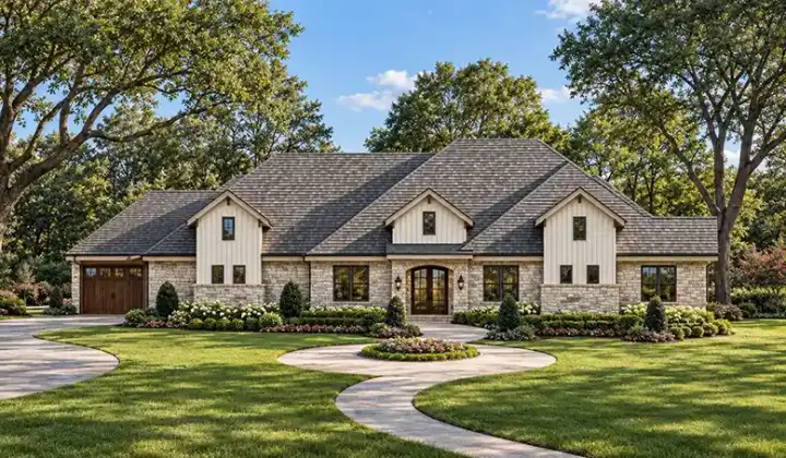 Modern Farmhouse house plans 63-700 - front exterior, 4,440 sq ft, 4 bed, 4 bath house plans | Monster House Plans