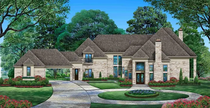 European house plans 63-707 - front exterior, 5,413 sq ft, 4 bed, 4 bath house plans | Monster House Plans
