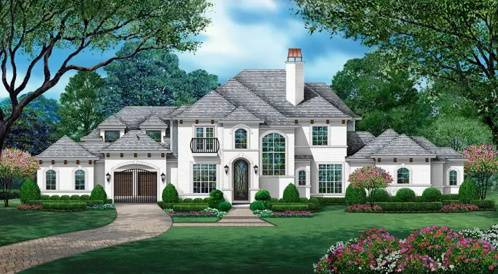 European house plans 63-711 - front exterior, 3,937 sq ft, 4 bed, 3 bath house plans | Monster House Plans