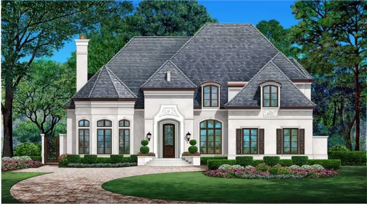 European house plans 63-716 - front exterior, 4,097 sq ft, 4 bed, 3 bath house plans | Monster House Plans