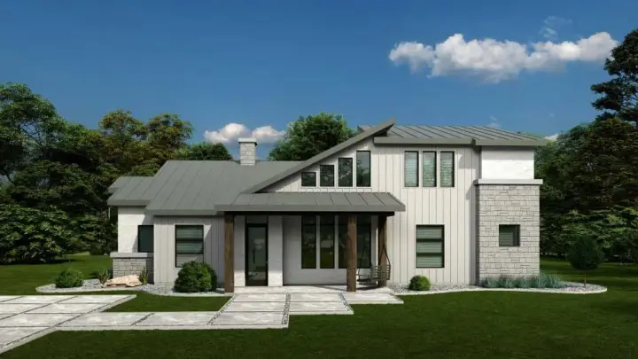 Contemporary house plans 63-718 - front exterior, 1,804 sq ft, 3 bed, 3 bath house plans | Monster House Plans