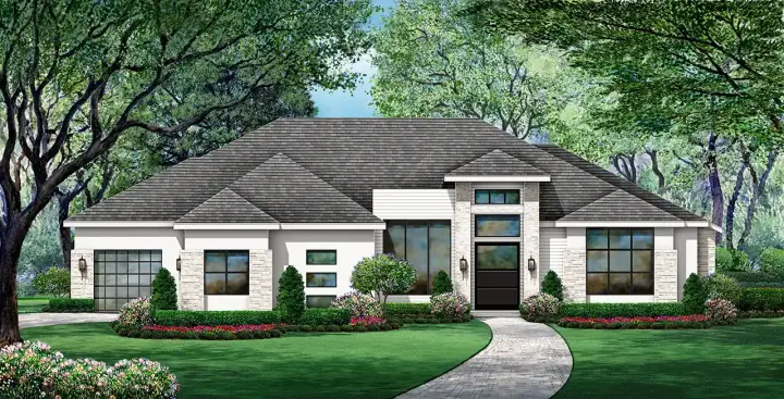 Modern house plans 63-728 - front exterior, 3,554 sq ft, 2 bed, 2 bath house plans | Monster House Plans