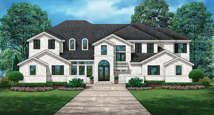 European house plans 63-729 - front exterior, 6,179 sq ft, 4 bed, 5 bath house plans | Monster House Plans
