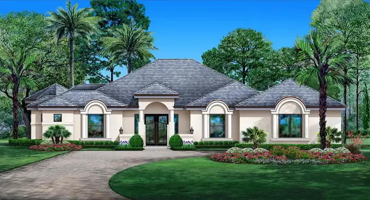 Coastal house plans 63-732 - front exterior, 3,460 sq ft, 4 bed, 2 bath house plans | Monster House Plans