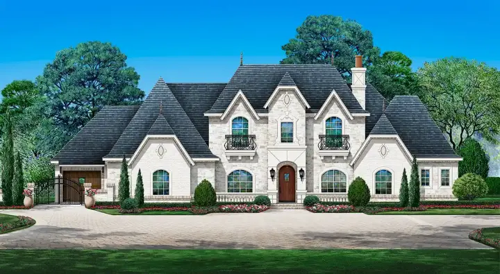 European house plans 63-735 - front exterior, 4,182 sq ft, 5 bed, 4 bath house plans | Monster House Plans