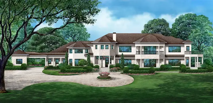 European house plans 63-738 - front exterior, 6,642 sq ft, 4 bed, 5 bath house plans | Monster House Plans