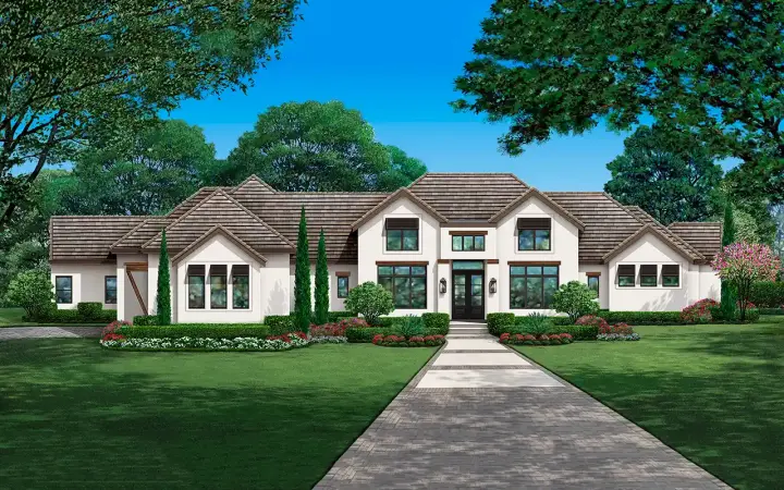 European house plans 63-741 - front exterior, 4,547 sq ft, 4 bed, 4 bath house plans | Monster House Plans