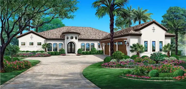 Tuscan house plans 63-742 - front exterior, 3,975 sq ft, 4 bed, 4 bath house plans | Monster House Plans