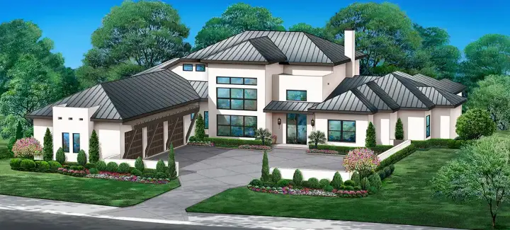 Traditional house plans 63-745 - front exterior, 4,298 sq ft, 4 bed, 4 bath house plans | Monster House Plans