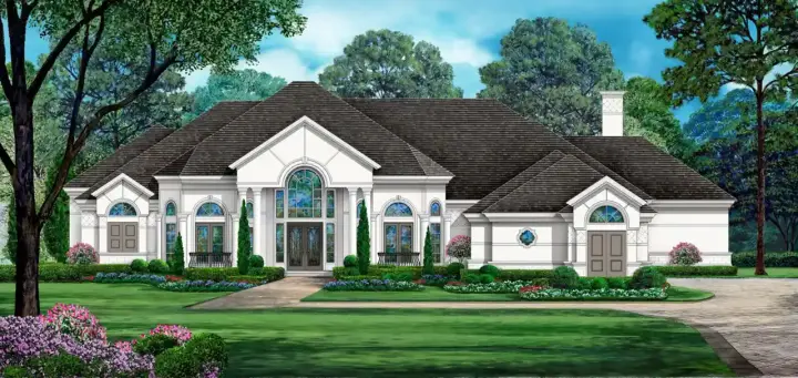 Mediterranean house plans 63-748 - front exterior, 4,687 sq ft, 4 bed, 4 bath house plans | Monster House Plans