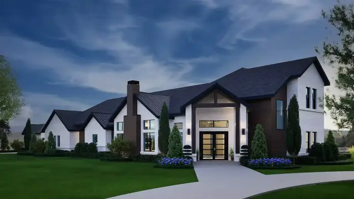 Transitional house plans 63-762 - front exterior, 4,663 sq ft, 4 bed, 4 bath house plans | Monster House Plans