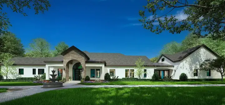 Texas Hill Country house plans 63-763 - front exterior, 4,388 sq ft, 3 bed, 3 bath house plans | Monster House Plans