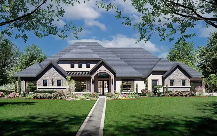 Transitional house plans 63-766 - front exterior, 4,096 sq ft, 4 bed, 4 bath house plans | Monster House Plans