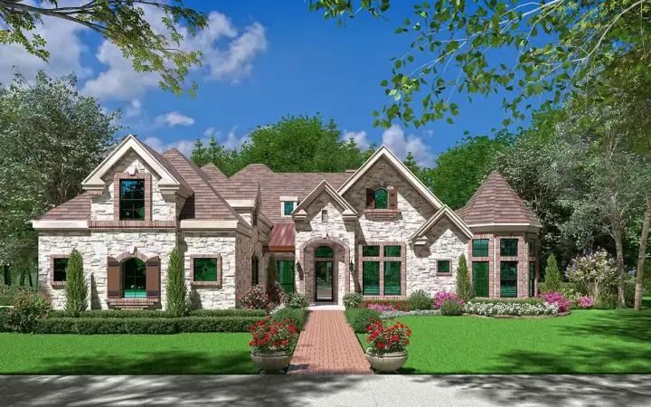 Texas Hill Country house plans 63-770 - front exterior, 4,405 sq ft, 4 bed, 4 bath house plans | Monster House Plans