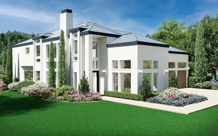 Modern house plans 63-774 - front exterior, 4,755 sq ft, 4 bed, 4 bath house plans | Monster House Plans