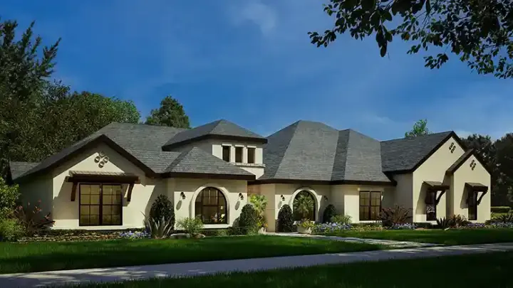 Spanish house plans 63-776 - front exterior, 3,936 sq ft, 4 bed, 4 bath house plans | Monster House Plans