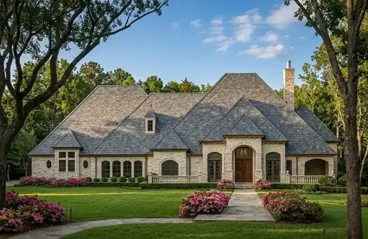 French Country house plans 63-777 - front exterior, 4,413 sq ft, 4 bed, 4 bath house plans | Monster House Plans