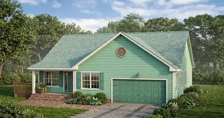 Traditional house plans 64-108 - front exterior, 1,390 sq ft, 3 bed, 2 bath house plans | Monster House Plans