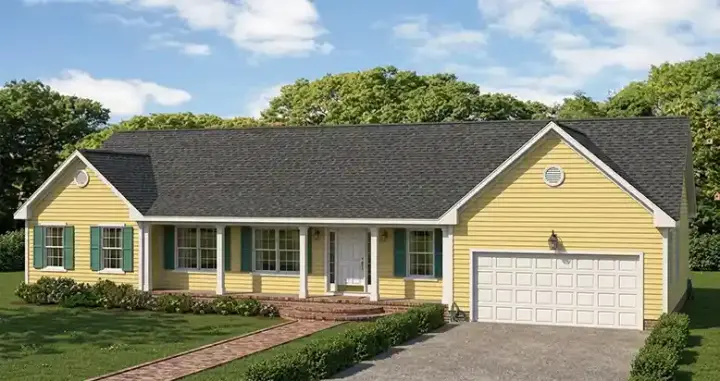 Ranch house plans 64-109 - front exterior, 1,996 sq ft, 3 bed, 2 bath house plans | Monster House Plans