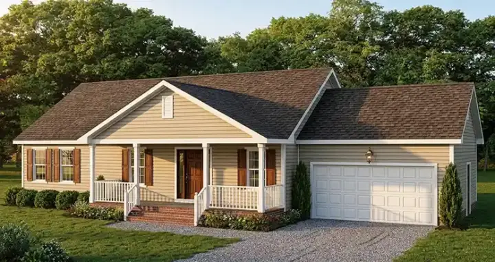 Traditional house plans 64-128 - front exterior, 1,392 sq ft, 3 bed, 2 bath house plans | Monster House Plans