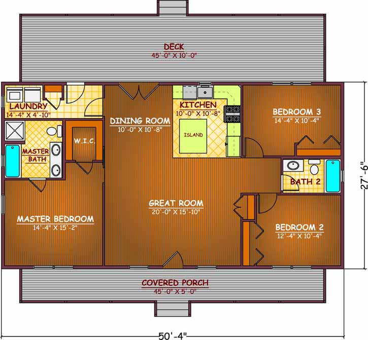 Southern House Plan 3 Bedrooms 2 Bath 1381 Sq Ft Plan 64 144