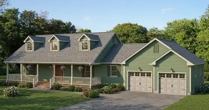 Farmhouse house plans 64-151 - front exterior, 1,370 sq ft, 3 bed, 2 bath house plans | Monster House Plans