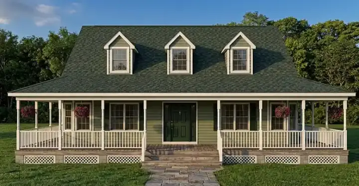 Farmhouse house plans 64-173 - front exterior, 1,704 sq ft, 3 bed, 2 bath house plans | Monster House Plans