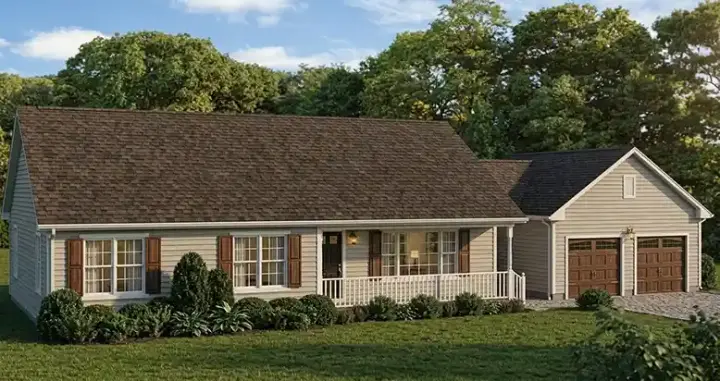 Ranch house plans 64-190 - front exterior, 1,366 sq ft, 3 bed, 2 bath house plans | Monster House Plans