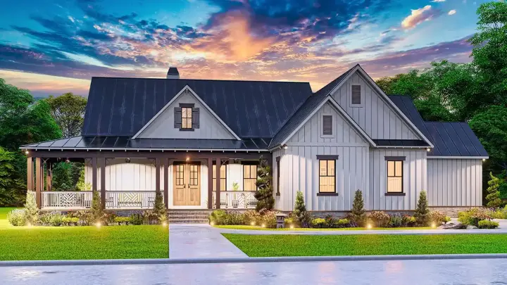 Modern Farmhouse house plans 66-101 - front exterior, 2,623 sq ft, 3 bed, 2 bath house plans | Monster House Plans