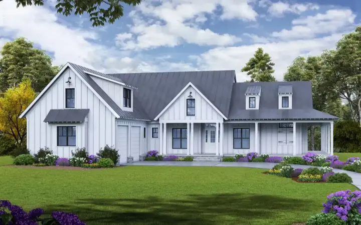 Modern Farmhouse house plans 66-114 - front exterior, 3,301 sq ft, 3 bed, 3 bath house plans | Monster House Plans