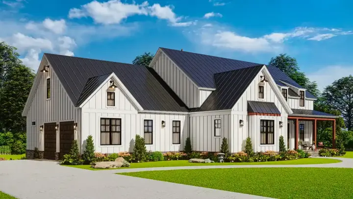 Modern Farmhouse house plans 66-117 - front exterior, 2,809 sq ft, 3 bed, 2 bath house plans | Monster House Plans
