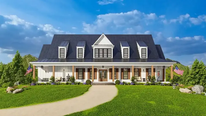 Modern Farmhouse house plans 66-118 - front exterior, 2,845 sq ft, 3 bed, 3 bath house plans | Monster House Plans