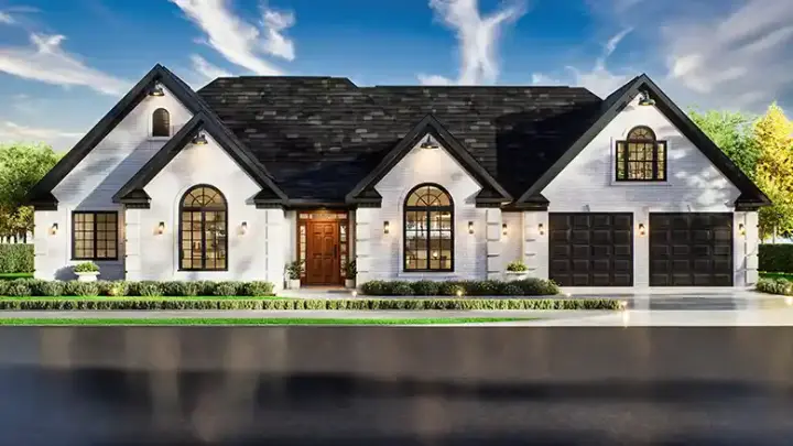 European house plans 66-120 - front exterior, 2,464 sq ft, 4 bed, 2 bath house plans | Monster House Plans