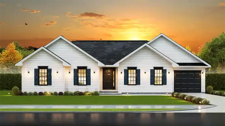 Traditional house plans 66-121 - front exterior, 1,340 sq ft, 3 bed, 2 bath house plans | Monster House Plans