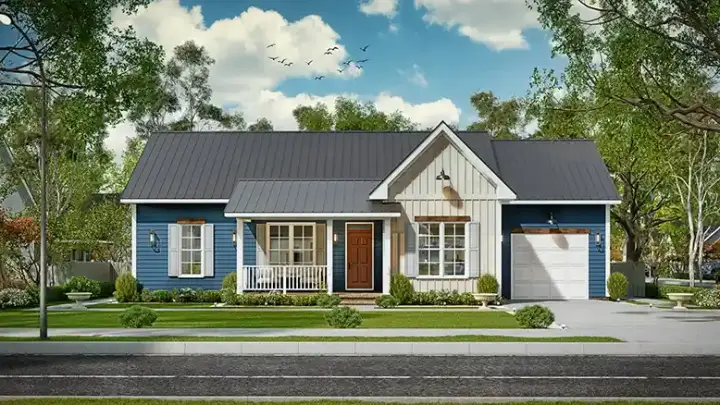 Country house plans 66-123 - front exterior, 1,220 sq ft, 3 bed, 2 bath house plans | Monster House Plans