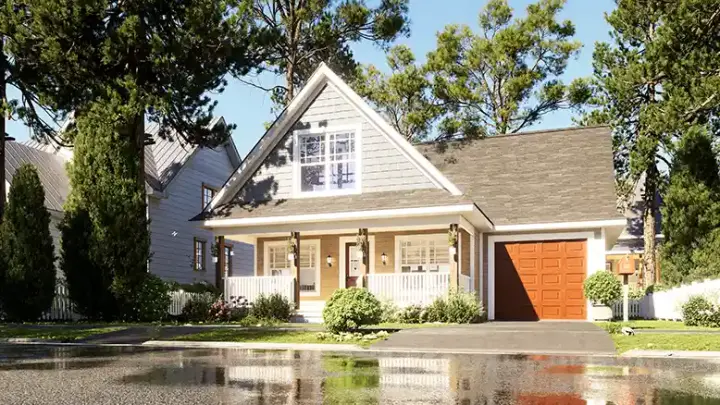 Bungalow house plans 66-129 - front exterior, 1,272 sq ft, 3 bed, 2 bath house plans | Monster House Plans